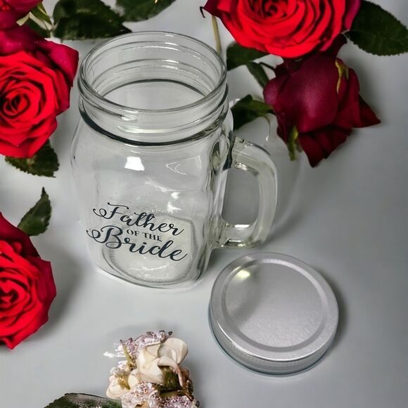 NWT Wool + Pepper Co. FATHER OF THE BRIDE Glass Mason Jar Cup with Handle - Picture 3 of 3